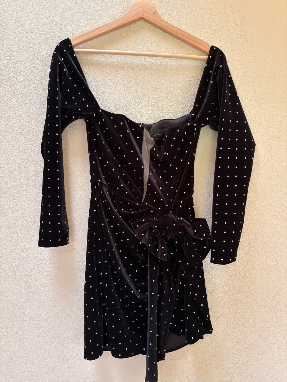 Sold Out Online - REVOLVE Black Velvet Rhinestone long-Sleeve Mini Dress